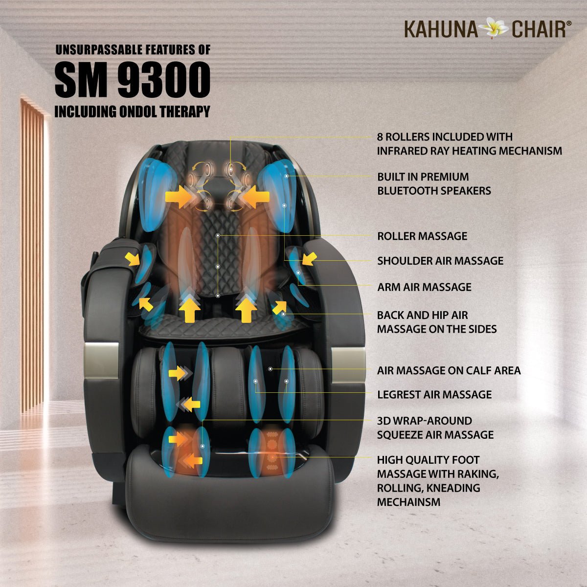 KAHUNA 4D+@ DUAL AIR FLOAT FLEX HSL-TRACK MASSAGE CHAIR WITH INFRARED HEATING SM-9300